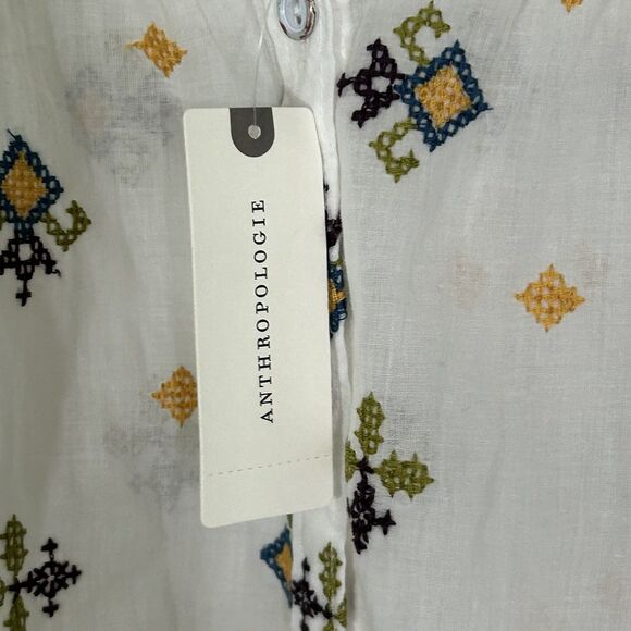 New Anthropologie Lisabetta Embroidered Top Size Small Buttondown Oversize Women - Picture 9 of 13